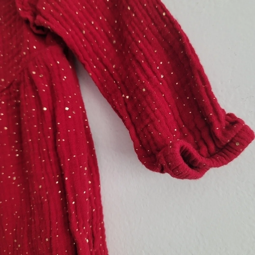 Baby Cat & Jack 12M Deep Red Metallic Gold Fleck Gauze Cotton Ruffle Jumpsuit